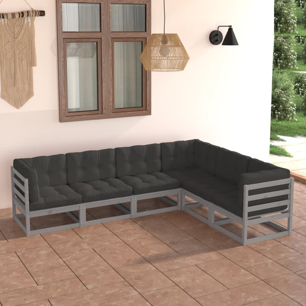 6-tlg. Garten-Lounge-Set mit Kissen Kiefer Massivholz